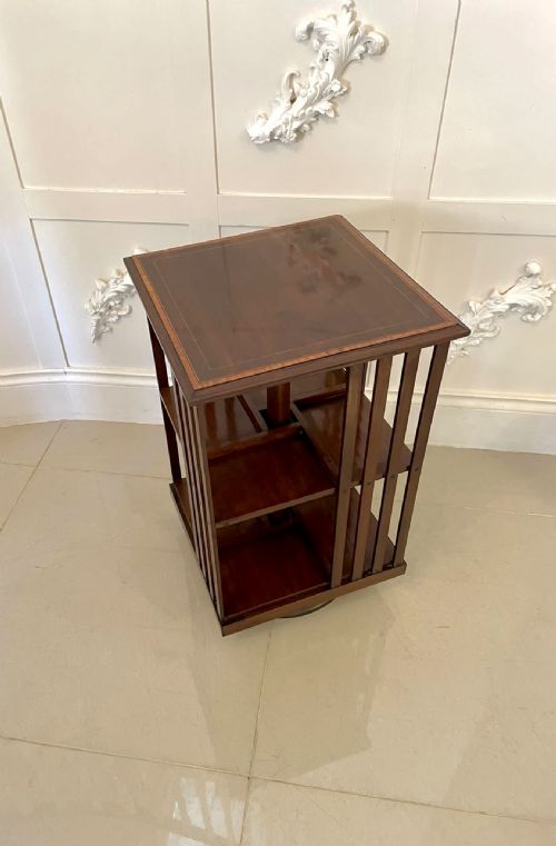 Quality Antique Edwardian Inlaid Mahogany Revolving Bookcase