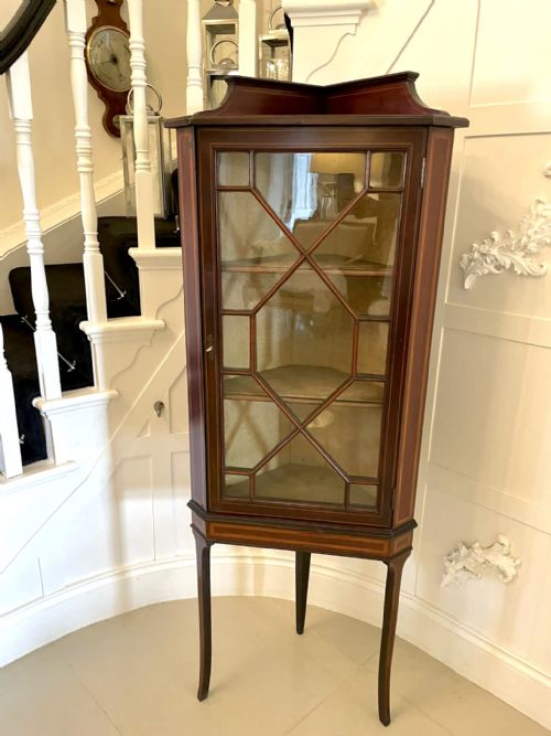 Quality Antique Edwardian Inlaid Mahogany Corner Display Cabinet