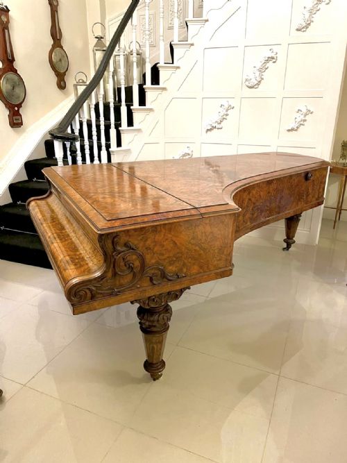Magnificent Exhibition Quality Antique Victorian Burr Walnut Highly Decorated Grand Piano by Collard & Collard, London


