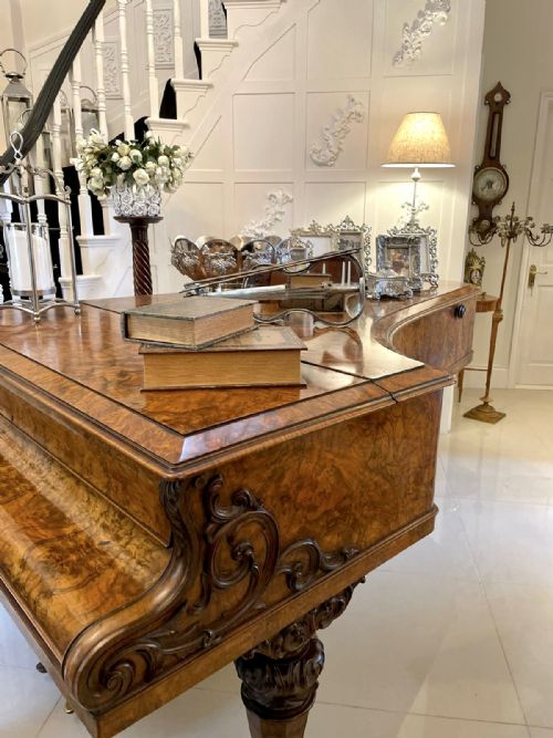 fig 3. Magnificent Exhibition Quality Antique Victorian Burr Walnut Highly Decorated Grand Piano by Collard & Collard, London