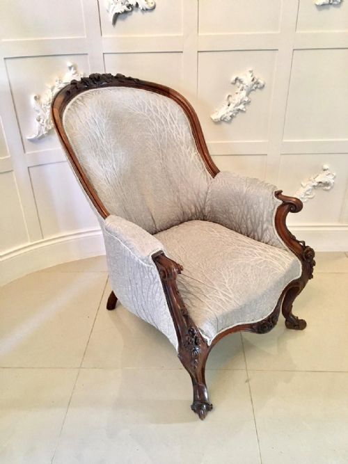Quality Antique Victorian Mahogany Carved Library Chair
