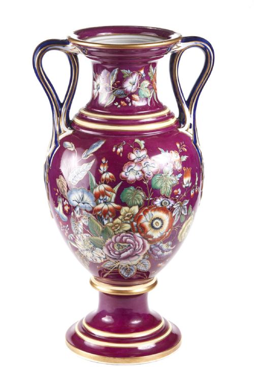 Large Staffordshire Porcelaneous Twin Handled Vase

