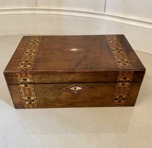 Quality Antique Victorian Burr Walnut Tunbridge Ware Inlay Writing Box