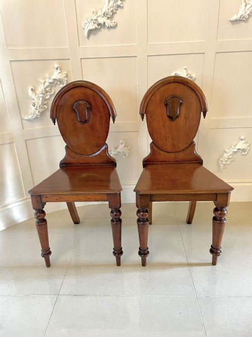 Pair of Antique Victorian Mahogany Hall Chairs