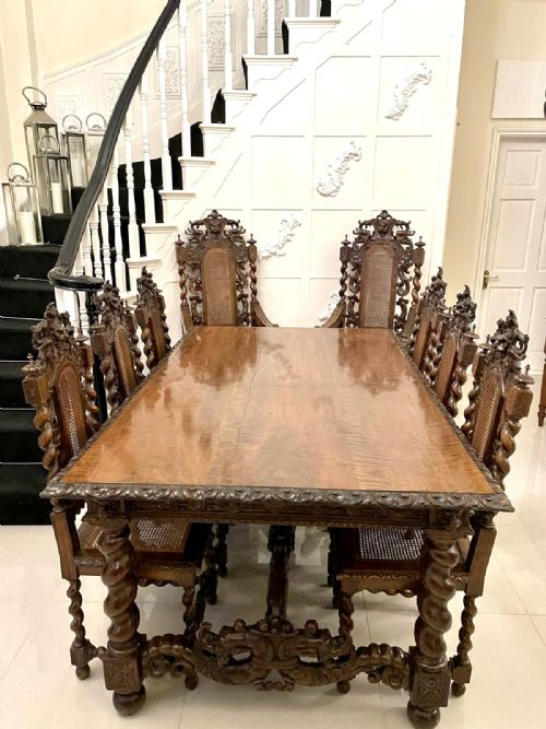 fig 1. Magnificent Exhibition Quality Victorian Italian Profusely Carved Solid Walnut Set of Eight Dining Chairs
