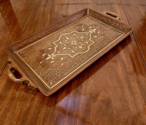 Unusual Antique Edwardian Quality Walnut and Brass Inlaid Tea Tray