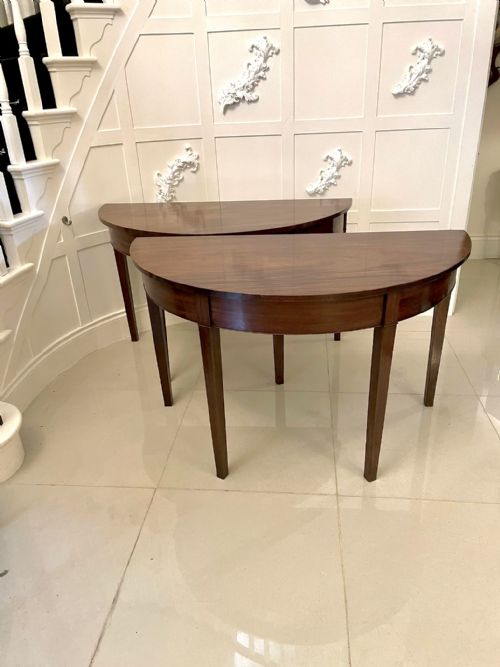 Antique George III Quality Pair of Mahogany Demi-lune Console Tables

