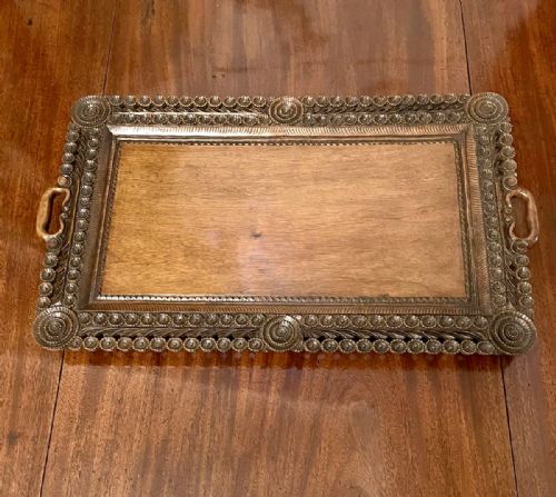 Antique Edwardian Quality Carved Walnut Tea Tray