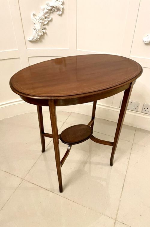 Antique Edwardian Quality Mahogany Inlaid Oval Lamp Table 

