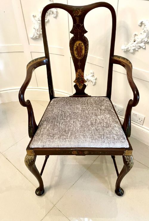 ANTIQUE EDWARDIAN QUALITY MAHOGANY ORIGINAL DECORATED DESK CHAIR - ADDITIONAL PHOTO 1