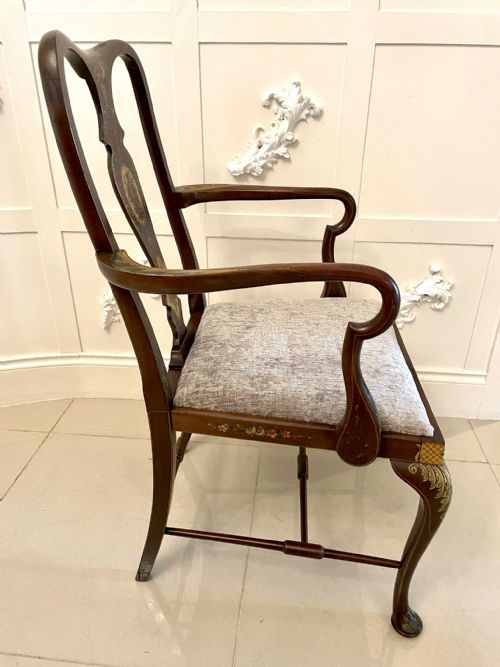 ANTIQUE EDWARDIAN QUALITY MAHOGANY ORIGINAL DECORATED DESK CHAIR - ADDITIONAL PHOTO 2