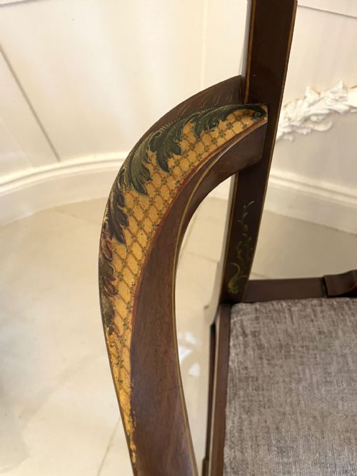 ANTIQUE EDWARDIAN QUALITY MAHOGANY ORIGINAL DECORATED DESK CHAIR - ADDITIONAL PHOTO 7
