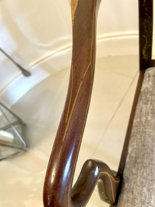 ANTIQUE EDWARDIAN QUALITY MAHOGANY ORIGINAL DECORATED DESK CHAIR - ADDITIONAL PHOTO 8