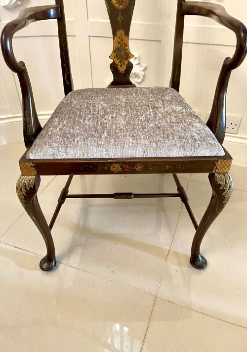 ANTIQUE EDWARDIAN QUALITY MAHOGANY ORIGINAL DECORATED DESK CHAIR - ADDITIONAL PHOTO 10