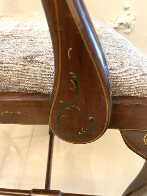ANTIQUE EDWARDIAN QUALITY MAHOGANY ORIGINAL DECORATED DESK CHAIR - ADDITIONAL PHOTO 15