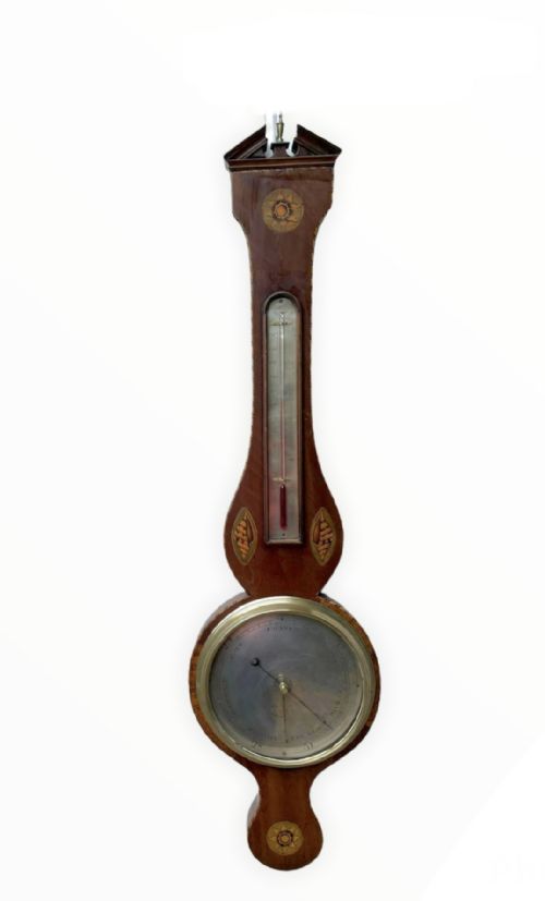 Antique George III Mahogany Inlaid Banjo Barometer