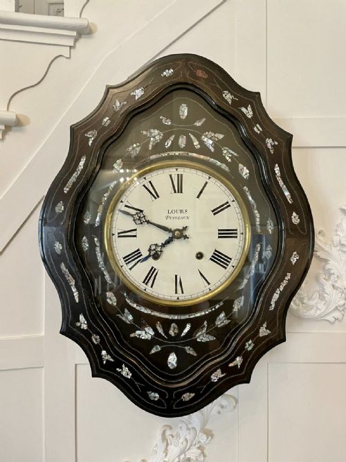 Antique Louis XV French Inlaid Ebonised Eight Day Wall Clock Signed Lours of Puiseaux
