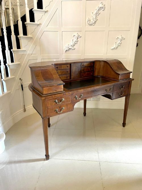 Antique Edwardian Quality Mahogany and Satinwood Inlaid Freestanding Carlton House Desk

