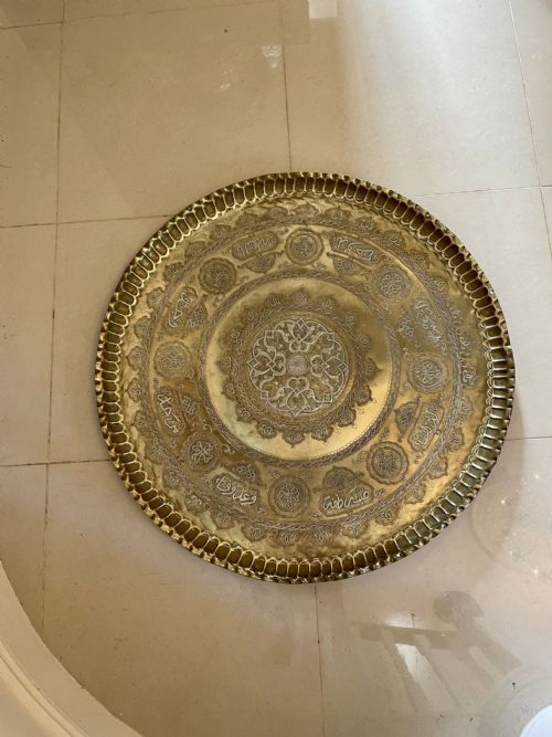 Impressive Large Antique Victorian Circular Cairoware Brass and Mixed Metal Tray
