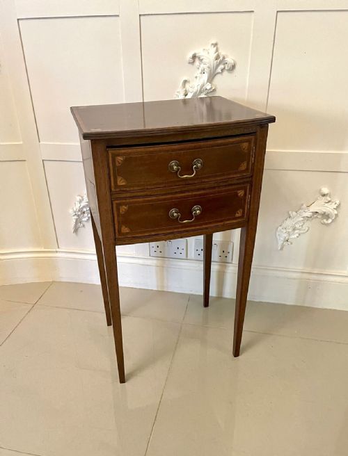 Antique Edwardian Mahogany Inlaid Bow Fronted Bedside Cabinet