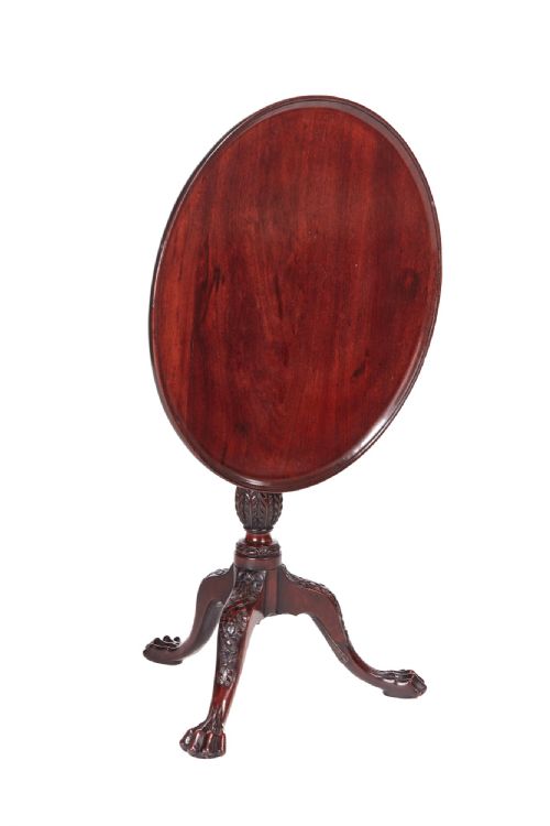 18th Century Antique Carved Mahogany Dish Top Tripod Table


