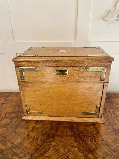 Antique Edwardian Brass Mounted Quality Oak Smokers Cabinet 
