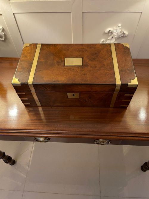 Antique Victorian Quality Burr Walnut Brass Bound Writing Box 
