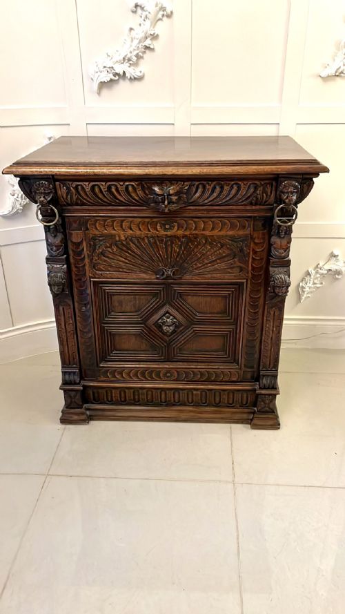 Antique Victorian Quality Carved Oak Hall Cabinet 
