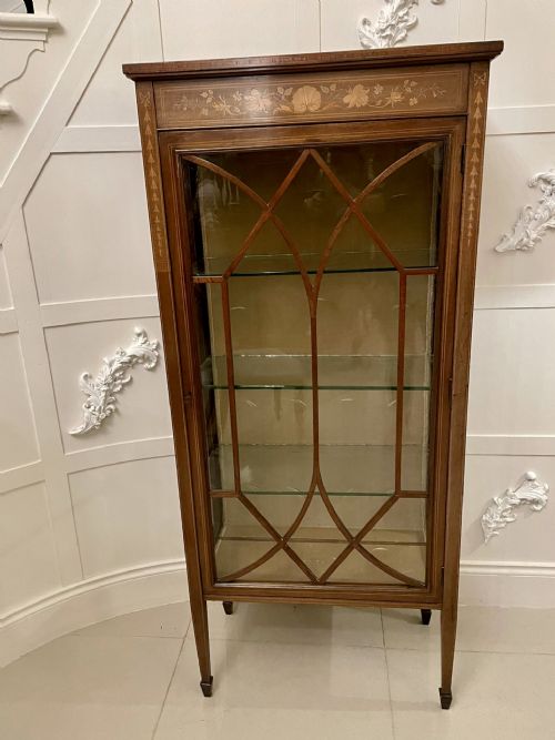 Antique Edwardian Quality Mahogany Marquetry Inlaid Display Cabinet 
