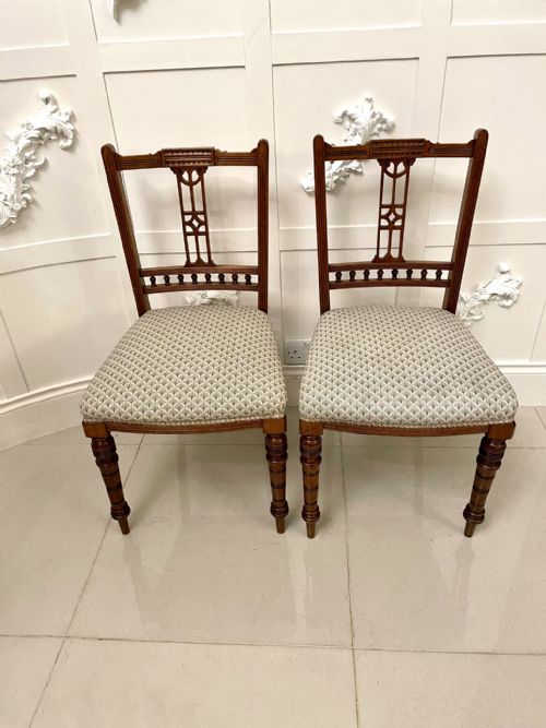 Pair of Antique Victorian Quality Carved Walnut Side Chairs 
