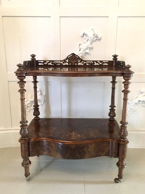Quality Antique Victorian Burr Walnut Inlaid Whatnot
