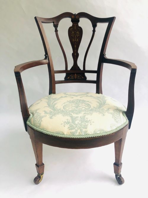 Antique Victorian Inlaid Mahogany Armchair