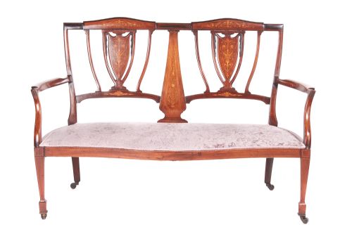 Antique Edwardian Mahogany & Rosewood Inlaid Sofa

