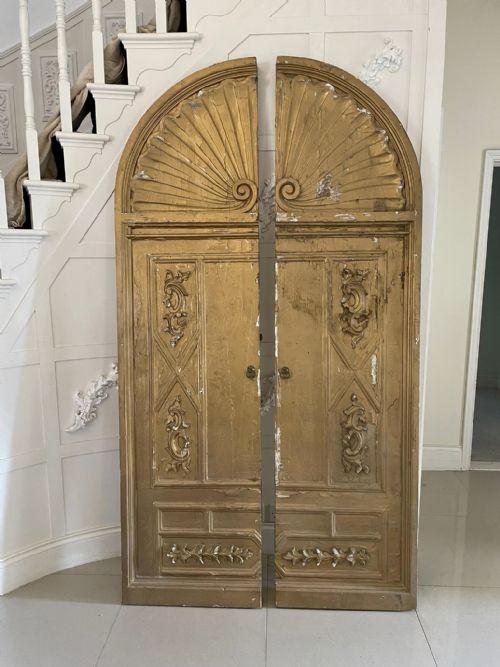 Rare Pair of Antique 19th Century Arched Top Carved Gilded Doors