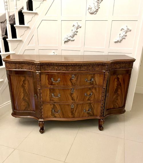 Outstanding Quality Antique Edwardian Figured Mahogany Serpentine Shaped Sideboard 
