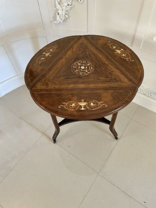 UNUSUAL ANTIQUE EDWARDIAN QUALITY ROSEWOOD INLAID DROP LEAF CENTRE TABLE - ADDITIONAL PHOTO 1