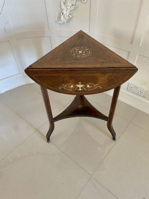 UNUSUAL ANTIQUE EDWARDIAN QUALITY ROSEWOOD INLAID DROP LEAF CENTRE TABLE - ADDITIONAL PHOTO 5