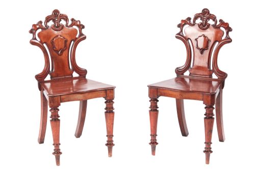 Quality Pair of William IV Mahogany Hall Chairs
