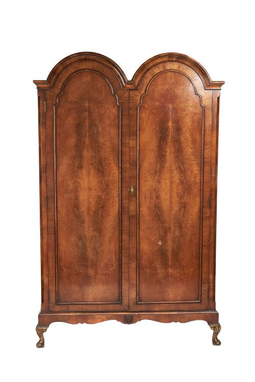 Antique Quality Burr Walnut Two Door Double Dome Wardrobe 
