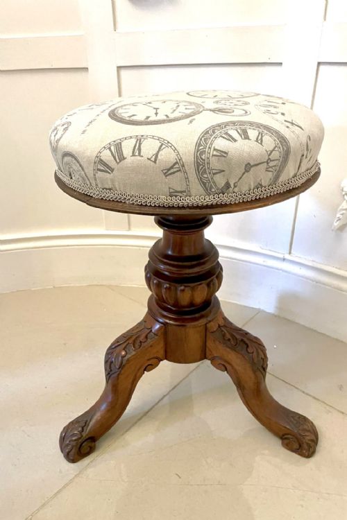 Antique Victorian Quality Carved Walnut Revolving Piano Stool 
