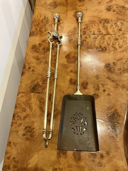 Pair of Antique George III Brass Fire Irons 
