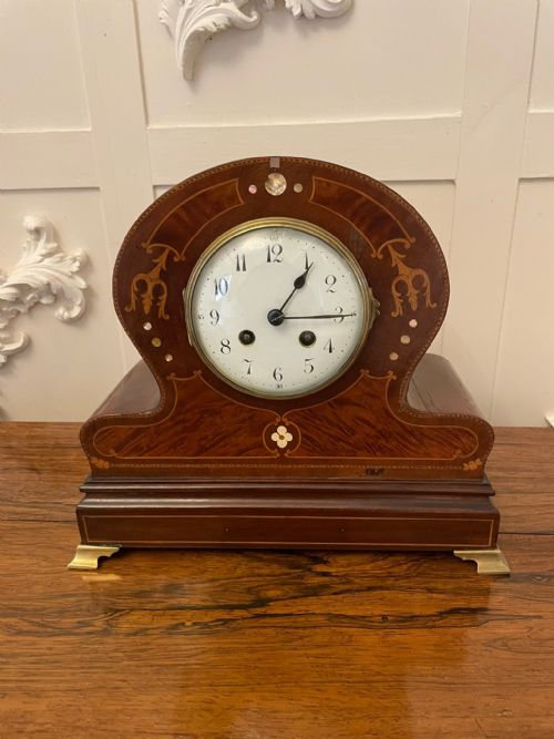 Quality Antique Victorian Mahogany Inlaid Mantle Clock 

