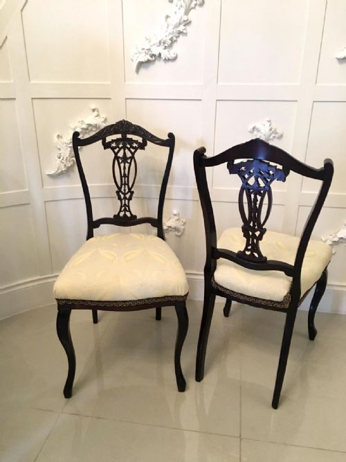 QUALITY PAIR OF ANTIQUE VICTORIAN CARVED EBONISED SIDEDESK CHAIRS - ADDITIONAL PHOTO 1