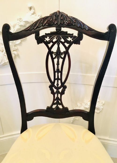 QUALITY PAIR OF ANTIQUE VICTORIAN CARVED EBONISED SIDEDESK CHAIRS - ADDITIONAL PHOTO 4