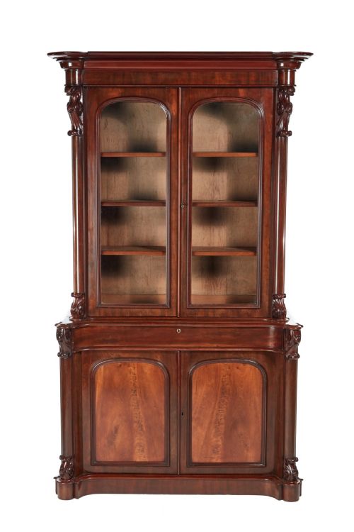 Superior Quality Victorian Carved Mahogany Bookcase