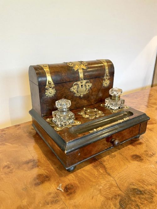 Antique Victorian Quality Burr Walnut Desk Set
