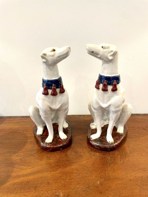 Large Pair of Quality Antique Victorian Continental Greyhounds 
