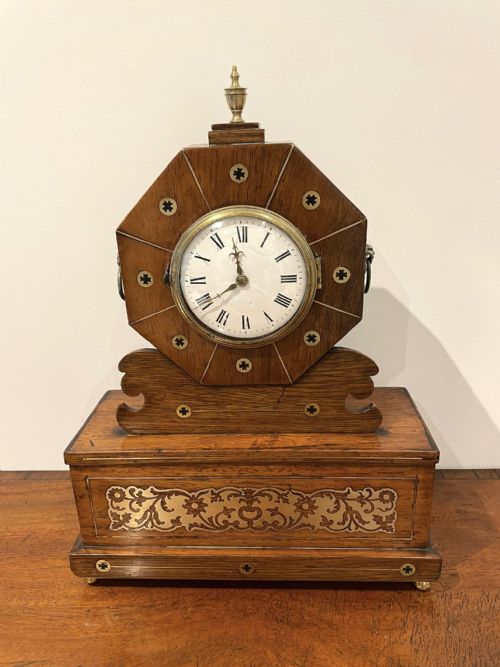 Antique Regency Quality Rosewood Brass Inlaid Mantle Clock 

