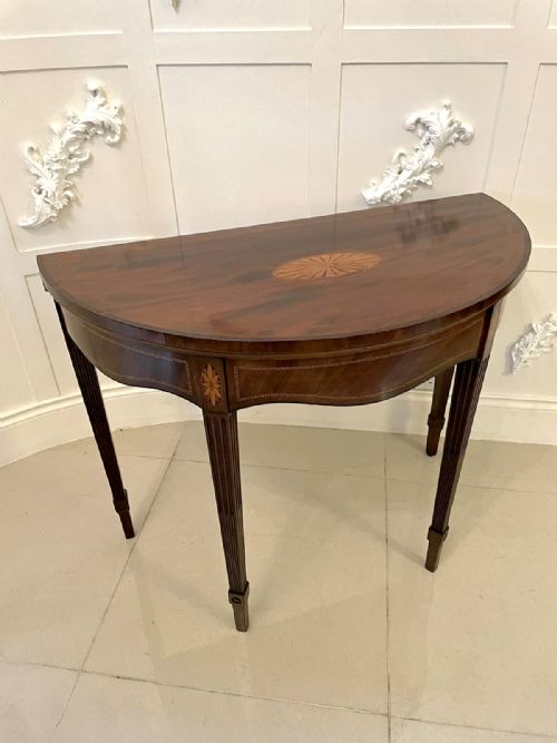 Outstanding Quality Antique Edwardian Inlaid Mahogany Demi-lune Tea Table
