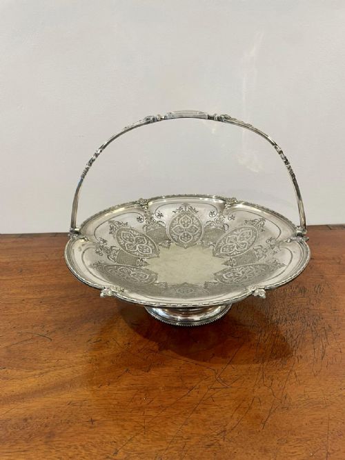 Antique Edwardian Quality Engraved Silver Plated Cake Basket